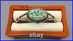 Navajo John Nelson Sterling Silver And #8 Turquoise Cuff Bracelet Signed