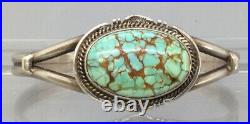 Navajo John Nelson Sterling Silver And #8 Turquoise Cuff Bracelet Signed