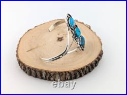 Navajo Kingman 3-Stones Turquoise Bracelet Sterling Silver Jewelry Sz 7.25in Navajo Kingman 3-Stones Turquoise Bracelet Sterling Silver Jewelry Sz 7.25in