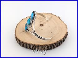 Navajo Kingman 3-Stones Turquoise Bracelet Sterling Silver Jewelry Sz 7.25in Navajo Kingman 3-Stones Turquoise Bracelet Sterling Silver Jewelry Sz 7.25in