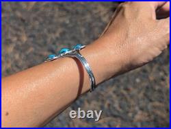 Navajo Kingman 3-Stones Turquoise Bracelet Sterling Silver Jewelry Sz 7.25in Navajo Kingman 3-Stones Turquoise Bracelet Sterling Silver Jewelry Sz 7.25in