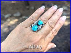 Navajo Kingman Turquoise Ring Sterling Silver Handmade Jewelry Sz 7.75US