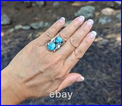 Navajo Kingman Turquoise Ring Sterling Silver Handmade Jewelry Sz 7.75US