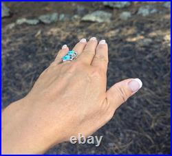 Navajo Kingman Turquoise Ring Sterling Silver Handmade Jewelry Sz 7.75US