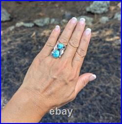 Navajo Kingman Turquoise Ring Sterling Silver Handmade Jewelry Sz 7.75US