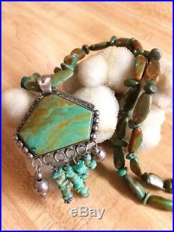 Navajo LARGE Sterling Silver Royston Turquoise Pendant & Necklace MT 925