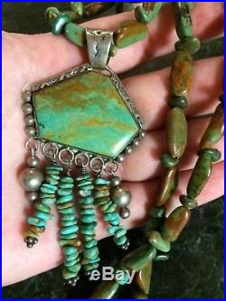 Navajo LARGE Sterling Silver Royston Turquoise Pendant & Necklace MT 925