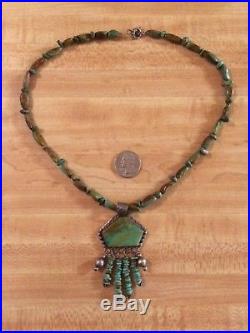 Navajo LARGE Sterling Silver Royston Turquoise Pendant & Necklace MT 925