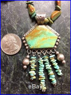 Navajo LARGE Sterling Silver Royston Turquoise Pendant & Necklace MT 925