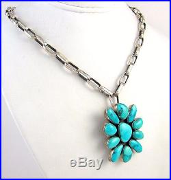 Navajo LESTER JACKSON Sterling Silver Morenci Turquoise Heavy Chain Necklace J