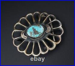 Navajo Leonard Maloney Sterling Silver Turquoise Belt Buckle 2.2 Vintage M1872