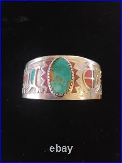 Navajo MICHAEL PERRY Sterling Silver TURQUOISE Cuff BRACELET Inlay Coral & Turq Navajo MICHAEL PERRY Sterling Silver TURQUOISE Cuff BRACELET Inlay Coral & Turq