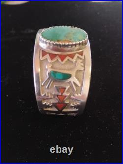 Navajo MICHAEL PERRY Sterling Silver TURQUOISE Cuff BRACELET Inlay Coral & Turq Navajo MICHAEL PERRY Sterling Silver TURQUOISE Cuff BRACELET Inlay Coral & Turq