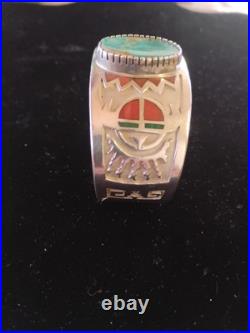 Navajo MICHAEL PERRY Sterling Silver TURQUOISE Cuff BRACELET Inlay Coral & Turq Navajo MICHAEL PERRY Sterling Silver TURQUOISE Cuff BRACELET Inlay Coral & Turq