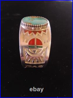 Navajo MICHAEL PERRY Sterling Silver TURQUOISE Cuff BRACELET Inlay Coral & Turq Navajo MICHAEL PERRY Sterling Silver TURQUOISE Cuff BRACELET Inlay Coral & Turq