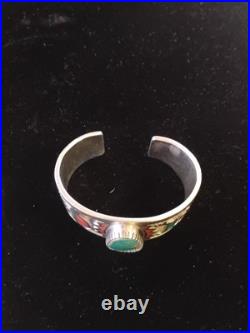 Navajo MICHAEL PERRY Sterling Silver TURQUOISE Cuff BRACELET Inlay Coral & Turq Navajo MICHAEL PERRY Sterling Silver TURQUOISE Cuff BRACELET Inlay Coral & Turq