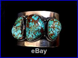 Navajo Made Treated Turquoise Mountain Turquoise Sterling Silver Cuff Bracelet