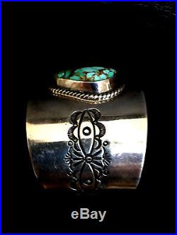 Navajo Made Treated Turquoise Mountain Turquoise Sterling Silver Cuff Bracelet