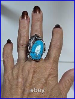 Navajo Marie Begay Big Sterling Silver Native American Turquoise Ring Size 7