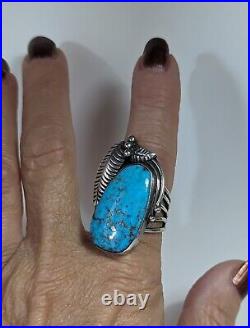 Navajo Marie Begay Big Sterling Silver Native American Turquoise Ring Size 7