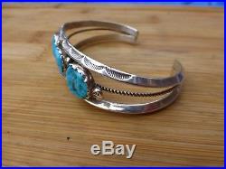 Navajo Native American Indian Bracelet Cuff Turquoise Sterling Silver Marked