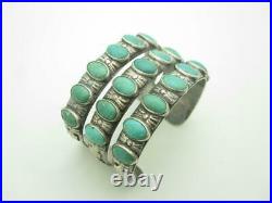 Navajo Native American Sterling Silver Turquoise Eagle 3 Row Cuff Bracelet A