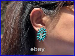 Navajo Needlepoint Cluster Stud Earrings Kingman Turquoise Handmade Jewelry