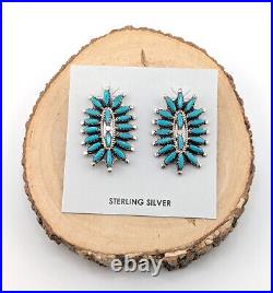 Navajo Needlepoint Cluster Stud Earrings Kingman Turquoise Handmade Jewelry