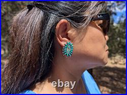 Navajo Needlepoint Cluster Stud Earrings Kingman Turquoise Handmade Jewelry