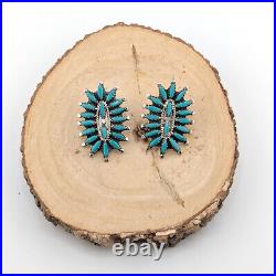 Navajo Needlepoint Cluster Stud Earrings Kingman Turquoise Handmade Jewelry