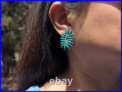 Navajo Needlepoint Cluster Stud Earrings Kingman Turquoise Handmade Jewelry