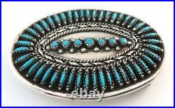 Navajo Nelson Morton Sterling Silver & Turquoise Needlepoint Belt Buckle