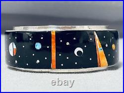 Navajo Nightsky Memory Turquoise Inlay Sterling Silver Bracelet Cuff