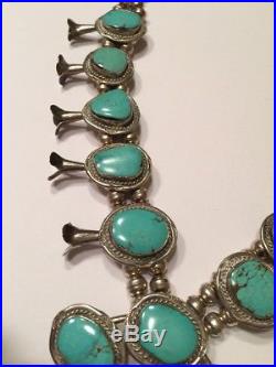 Navajo Number 8 Turquoise Sterling Silver Squash Blossom Necklace Vintage 1970s