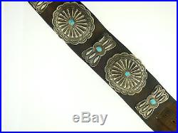 Navajo Old Pawn Concho Belt Sterling Silver Turquoise Original Leather 60's ish