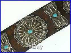 Navajo Old Pawn Concho Belt Sterling Silver Turquoise Original Leather 60's ish