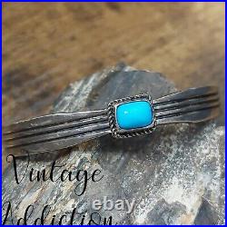 Navajo P LIVINGSTON Sterling Silver Turquoise Cuff Bracelet Native Southwestern