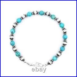 Navajo Pearl Turquoise Bracelet 6mm Round Blue Kingman Turquoise Sterling Silver Navajo Pearl Turquoise Bracelet 6mm Round Blue Kingman Turquoise Sterling Silver