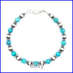 Navajo Pearl Turquoise Bracelet 6mm Round Blue Kingman Turquoise Sterling Silver Navajo Pearl Turquoise Bracelet 6mm Round Blue Kingman Turquoise Sterling Silver
