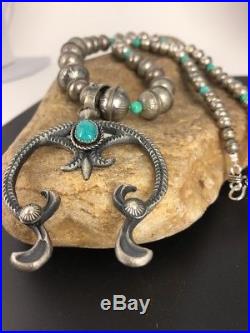 Navajo Pearls Sterling Silver Squash Blossom Turquoise Necklace Naja Pendant 21