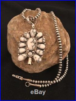 Navajo Pearls Sterling Silver White Buffalo Turquoise Necklace Naja Pendant