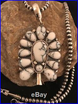 Navajo Pearls Sterling Silver White Buffalo Turquoise Necklace Naja Pendant