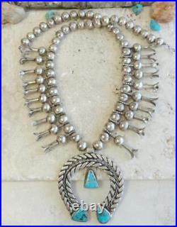 Navajo RARE VINTAGE 1930s TURQUOISE Sterling Silver SQUASH BLOSSOM Necklace 188g