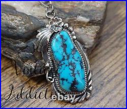 Navajo RAY BENNETT Sterling Silver Turquoise Blossom Pendant Necklace Native