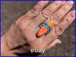 Navajo Red & Orange Spiny Oyster Ring Oval Accents Inlay Jewelry Navajo Red & Orange Spiny Oyster Ring Oval Accents Inlay Jewelry