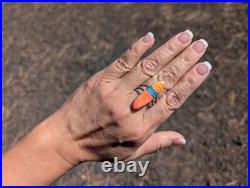 Navajo Red & Orange Spiny Oyster Ring Oval Accents Inlay Jewelry Navajo Red & Orange Spiny Oyster Ring Oval Accents Inlay Jewelry