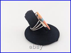 Navajo Red & Orange Spiny Oyster Ring Oval Accents Inlay Jewelry Navajo Red & Orange Spiny Oyster Ring Oval Accents Inlay Jewelry
