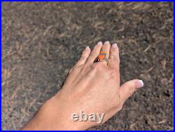 Navajo Red & Orange Spiny Oyster Ring Oval Accents Inlay Jewelry Navajo Red & Orange Spiny Oyster Ring Oval Accents Inlay Jewelry
