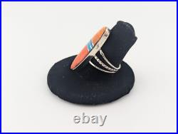 Navajo Red & Orange Spiny Oyster Ring Oval Accents Inlay Jewelry Navajo Red & Orange Spiny Oyster Ring Oval Accents Inlay Jewelry
