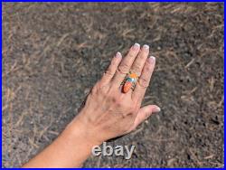 Navajo Red & Orange Spiny Oyster Ring Oval Accents Inlay Jewelry Navajo Red & Orange Spiny Oyster Ring Oval Accents Inlay Jewelry